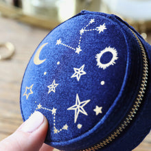 Load image into Gallery viewer, Navy Starry Night Velvet Mini Travel Jewellery Case