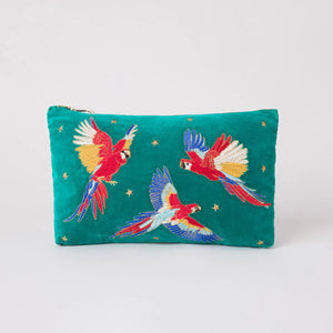 Parrot Velvet Embroidered Everyday Pouch