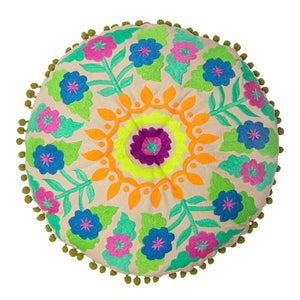 Embroidered Cushion Round Greens