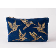 Load image into Gallery viewer, Hummingbird Blue Velvet Travel Pouch