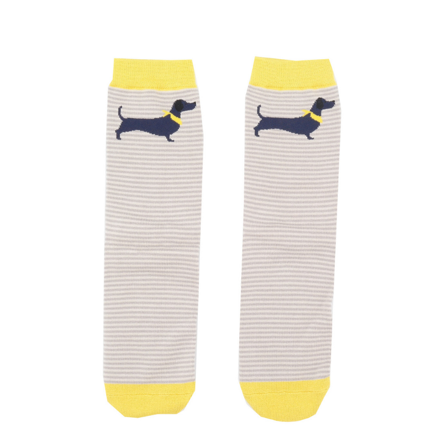 Sausage Dog Stripe Silver Bamboo Socks