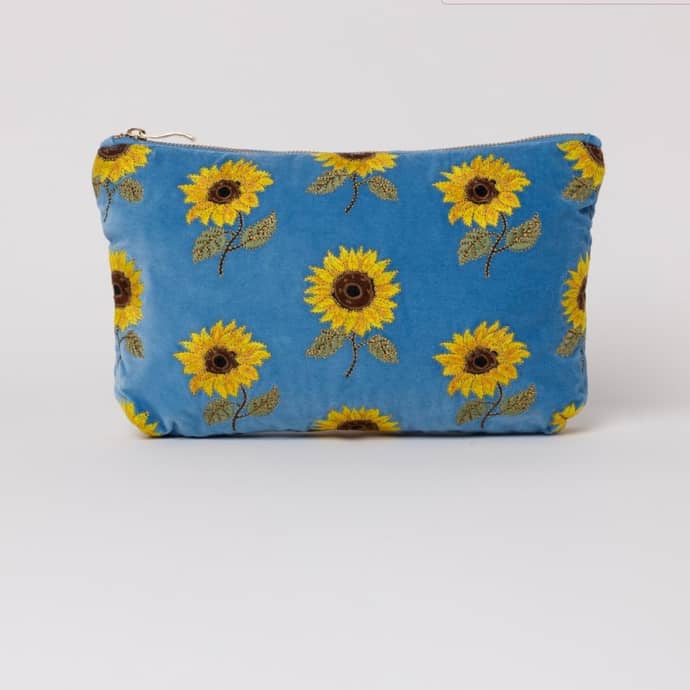 Sunflower Blue Embroidered Travel Pouch