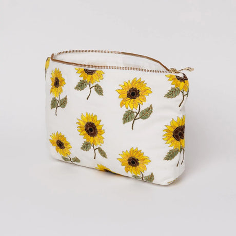 Sunflower White Embroidered Everyday Pouch