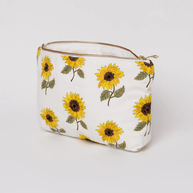 Sunflower White Embroidered Everyday Pouch